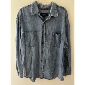 Levi Signature Denim Shirt Men 2XL Rivet Button Blue Stonewash Long Sleeve Vtg